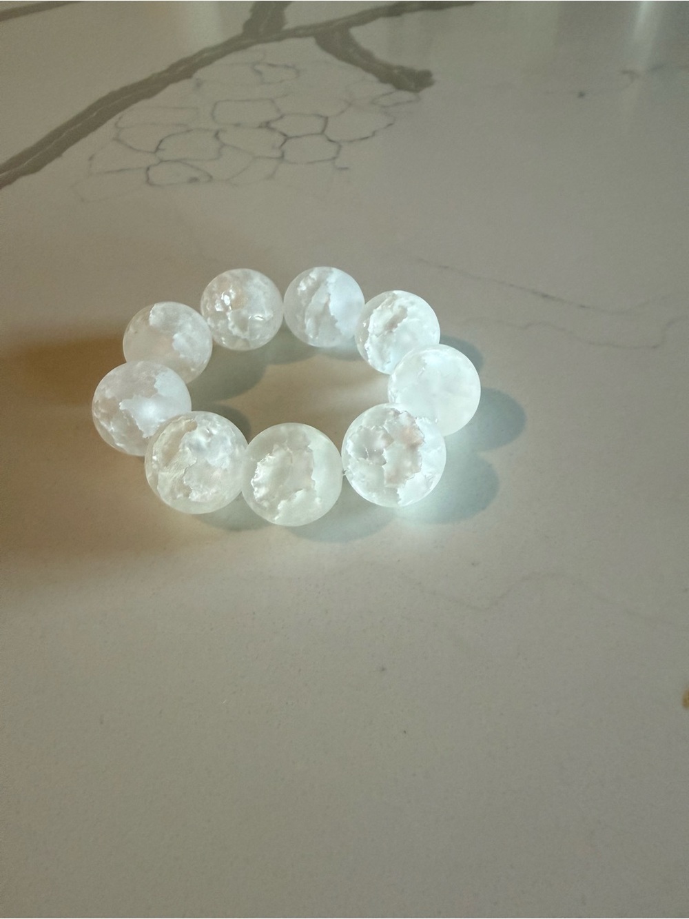 Chunky Frosted Clear Crackle Bead Bracelet – Handmade